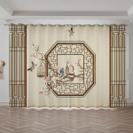 Uus hiina iidne arhitektuur maastikumaali kardinad magamistoale elutoa p&otilde;randale aken Cortinas Grommet Top 2 paneeli 100W130H(CM)40x51in&rod pocket