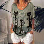 Cartoon Anime Cat naiste T-s&auml;rgid mood top tee 3D T-s&auml;rk Harajuku vabaaja l&uuml;hikeste varrukatega V-kaelusega &uuml;lisuured naister&otilde;ivad S