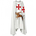 Meeste keskaegne r&uuml;&uuml;tli ristis&otilde;dija templiriist halloweeni kost&uuml;&uuml;m kapuutsiga kuubiga r&uuml;&uuml; Cosplay Renaissance S-6XL S valge