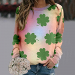 Rohelised kampsunid naistele P&uuml;ha Patricku p&auml;eva riided 2024 Naiste igap&auml;evane roheline treening pikkade varrukatega O-kaelusega T-s&auml;rk Naiste topid S