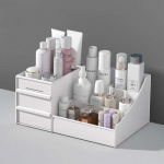 Sahtli stiilis kosmeetika- ja nahahooldusvahend lauale v&otilde;i tualettlauale Cosmetic Storage Box valge/elevandiluuvalge