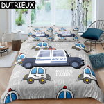 Politseiauto Kuningas Kuninganna Tekikate Multikas Auto Voodipesukomplekt Lastele Poistele Sinine Hall H&auml;daabiteenistuse S&otilde;idukid Pol&uuml;ester Tekikate EU single(135x200cm) black