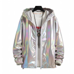 Unisex l&auml;ikiv jakk Laser kapuutsiga mantel sillerdav holograafiline Harajuku p&auml;ikesekaitse topp plusssuuruses 4XL hall
