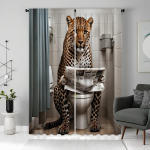 2tk komplekt HD ajalehte lugemine tualetil leopard kaunistus simulatsioon aken kardin kardin valge lips digitaalselt tr&uuml;kitud cu W52H63inchW132H160cm