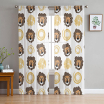 Džungli multifilmilooma l&otilde;vi ja sebra l&auml;bipaistvad kardinad elutuppa, lastetuppa, t&uuml;llkardinad k&ouml;&ouml;giakna kaunistused, 2 paneeli W50H130(CM)x2pcs&Rod Pocket brown