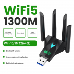 1300Mbps WiFi 5 USB-adapter kaheribaline 2,4G/5GHz traadita v&otilde;rgukaart Wi-Fi Dongle 4 antennisignaali vastuv&otilde;tja s&uuml;learvuti jaoks Win7/10/11