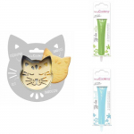 Kit pour biscuit en relief Chat + 2 Stylos au chocolat vert clair et bleu pastel