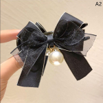 Lace Bow Pearl Hair Claws Advanced Sense elegantsed juukseklambrid naiste juuksen&otilde;elad must