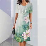 Ilusad naiste kleidid 3D lilledega tr&uuml;kitud naister&otilde;ivad vabaaja A-l&otilde;ikeline seelik &uuml;lisuured O-kaelusega topid suvine elegantne naiste kleit S