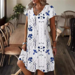 Suvine lilleline naiste kleit moodne vabaaja boho rannakleit l&uuml;hikeste varrukatega V-kaelusega seksikas 3D-print lahtine A-l&otilde;ikeline kleit femme vestidos XL
