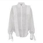 Soliidne l&auml;bipaistev naiste s&auml;rk, kandmine, rev, pikkade varrukatega, &uuml;he n&ouml;&ouml;biga paeltega naiste pluus 2025 kevadsuvi elegantne kontori daamilik topp S valge