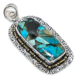 Copper Chrysocolla 925 Sterling Silver Gift Two Tone Pendant 2.13 l8q34
