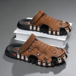 Suur suurus 46 Luksuslikud Meeste Nahast Sussid Sandaalid Mugavad Hingavad vabaajajalatsid Meeste Mood Tossud Vaba aeg Meeste Sussid Slaidid Jalatsid Meesed 39 pruun