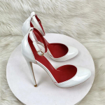 Valged Lakknahast Naiste Ankelrihmaga Stilettod &Uuml;marNina Seksikad K&otilde;rge Kontsaga Kingad 10cm 12cm Kohandatav 33-46 Zapatos Mujer 35