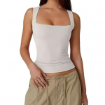 Suvine vest naistele, &uuml;hev&auml;rviline, kandilise kaelusega, slim fit tankpluus, laiad &otilde;lapaelad, hingav vest, igap&auml;evaseks kandmiseks S