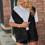 Kauboi vest, camisole, trendikas teksariidest varrukateta vest L must