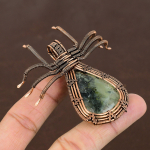 Moss Prehnite Handmade Copper Wire Wrap Spider Pendant 2.56 q1p03