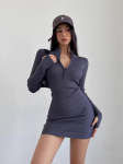Mustad pikkade varrukatega kleidid naistele Sexy Club Bodycon Minikleit Y2k k&otilde;rge v&ouml;&ouml;kohaga naistele Korea l&uuml;hike kleit p&otilde;hi s&uuml;gistalvel S hall