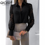 QICED Naiste mood vabaaja &uuml;hev&auml;rvilise tr&uuml;kiga pikkade varrukatega POLO kaelusega pluusid ja s&auml;rgid S