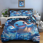 10 suurust Pokemon Squirtle tr&uuml;kiga voodipesukomplekt 3 osa Voodi King Size Padjap&uuml;&uuml;r T&auml;iskasvanute Voodikate Magamistoa Voodikomplekt Kingituseks EU Twin 135X200cm