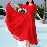 Suvemood Uus Korea Lihtne Elegantne Keskmise Pikkusega Sifonkleit &Uuml;hev&auml;rviline V-kaelusega V&ouml;&ouml;kohalt Lukuga Paigaldatud Liblikavarrukatega Kleit 5XL