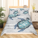 Merikilpkonna tekikott t&auml;issuuruses, Ookeani voodipesukomplekt lastele ja teismelistele, Rannakomplekti tekikate, 1 2 padjap&uuml;&uuml;ri, 3-osaline teismelistele poistele 140x200cm 3pcs gray