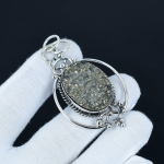 P&uuml;riidi Druusi Kivi K&auml;sit&ouml;&ouml;na Valmistatud 925 Sterling H&otilde;bedast Ripats, Antiikne Looduslik P&uuml;riidi Druusi Ripats, Naiste Ehted, Unisex Ripats Talle 6.5 Cm