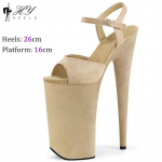 Moodsad &Ouml;&ouml;klubi 26cm Suede Pole Dance Kingad Naistele Cosplay Mudel Catwalk Veekindlad Platvorm Strippari K&otilde;rged Kontsad Sandaalid Suurused 43 35 beež
