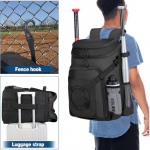 Custom softball baseball backpack with shoe compartment and rolling bag with fence hook for teenagers One Size