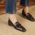 2025 Kevad Ehtne Nahk Naiste Kingad Vabaaja Slip-On Mokassiinid Mugavad Lihtsad Kingad Ruudukujulise Ninaga Kingad Naine Zapatos De Mujer 34 must