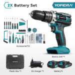 YOFIDRA 60Nm l 25+3 p&ouml;&ouml;rdemomendiga elektriline l&ouml;&ouml;kpuur Juhtmeta elektriline kruvikeeraja 32/53 tk t&ouml;&ouml;riistakomplektiga V&otilde;rgut&ouml;&ouml;riist 21V akule 2 Battery-EU Plug