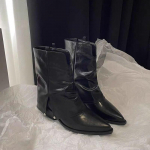 2024 &Uuml;hev&auml;rviline Disain Terava Ninaga Ruudukujulise Kontsaga Talvised K&otilde;rged Lihtsad Kontori Naiste Kingad Plisseeritud Libisemiskindlad Talvesaapad Zapatos 40