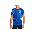 Nike Chelsea jalgpalliklubi 2024/25 koduv&auml;ljaku T-s&auml;rk, &uuml;mara kaelusega, niiskust imav, mugav, vabaaja, l&uuml;hikeste varrukatega, laste top, sinine FN9124-496 S blue