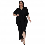 Fashion Plus Size naiste seksikas &ouml;&ouml;klubi ebaregulaarne V-kaelusega kleit 2XL must
