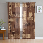 Kohvi Taust T&uuml;llist L&auml;bipaistvad Kardinad Elutoa Kaunistamiseks Kardin Toa Magamistoa K&ouml;&ouml;gi jaoks Voile Organza Kardinad 135W x 114H(cm)