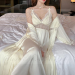 Kevadsuvi kimono hommikumantel Naistele pikk 2 TK hommikumantli komplekt Magamisriided Seksikas pitsiline &ouml;&ouml;s&auml;rk Intiimpesu Satiinist kodukleit XL