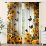 2 tk - Lillede ja taimedega tr&uuml;kitud kardinad, torukinnitusega kardinad, magamistupp ja elutuba, kodu kaunistamine, ruumi kaunistamine 14Wx47L(35x120CM)x2 gray