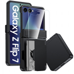 Samsung Galaxy Z Flip 7 jaoks kaardihoidjaga [RFID-blokeering] ja hingekaitse ning HD-ekraanikaitsega, vastupidav kriimustuskindel telefoni&uuml;mbris - sinine must