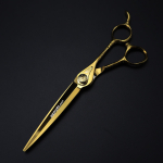 7,0-tolline 440C kuldne samurai mudel, personaalne, juuksek&auml;&auml;rid, juuksel&otilde;ikusk&auml;&auml;rid, sirge l&otilde;ige 7inch pattern handle gold flat