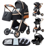 YAZOCO - Poussette 3 en 1 B&eacute;b&eacute; Poussette Combin&eacute;e Si&egrave;ge-Auto Nacelle Trio R&eacute;versible R&eacute;glable Haute Qualit&eacute; Roues Noir