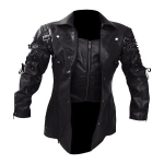 Uus Steampunk meeste gooti Trench Coat nahkjakk Punk Style Biker Jacke S&uuml;gistalvine motojope L must