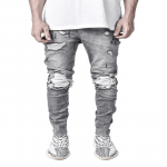 Meeste Stretch Denim kitsad p&uuml;ksid Mootorratta rebenenud mustad teksad S hall v&auml;rv
