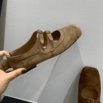 V&ouml;&ouml;pandlaga Madala Kontsaga Kingad S&uuml;gisene Uus Ruudukujuline Varvas Madala Suuga Spleissitud Suede Libisemisvastased Kulumiskindlad &Uuml;he Kingad 35 khaki