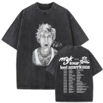 MGK Lost Americana Tuur 20252026 Vintage Pesuga T-s&auml;rk Mehed Naised Suvemood Puuvillane L&uuml;hikeste Varrukatega T-s&auml;rk F&auml;nnidele Kingitus R&otilde;ivad S black