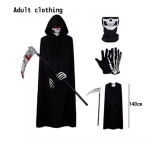Halloweeni surmajumala m&auml;ngukost&uuml;&uuml;m, Laste ja t&auml;iskasvanute kohutav luukere kost&uuml;&uuml;m, Must kummituse r&uuml;&uuml; ja sirp, Nautige m&auml;ngupidu One Size&Other black