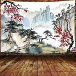 VIKAMA Jaapani Kirsipuu Fuji M&auml;gi Seinavaip Pagoodiga Magamistoa Elutoa Kaunistuseks Esteetiline Romantiline Jaapani Seinale 150x200cm(60x80in)