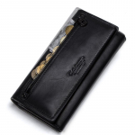 KONTAKT ehtsast nahast naiste rahakott, pikk rahakott, naiste sidur mobiiltelefoni kaardihoidja rahakottide jaoks must