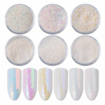 6tk Aurora White Sequins Nail Art s&auml;rapuuder merineitsi tolmukaunistuste komplekt