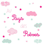 Les Tr&eacute;sors De Lily [Q2423] - Planche de stickers 'Au pays des R&ecirc;ves' rose (nuages) - 50x70 cm Heleroosa