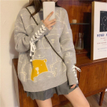 Harajuku Korea Naljakas multikas pikkade varrukatega kootud kampsun Naiste s&uuml;gismagus avara kilpkaelusega mood, vabaaja naiste kampsun One Size aprikoosi